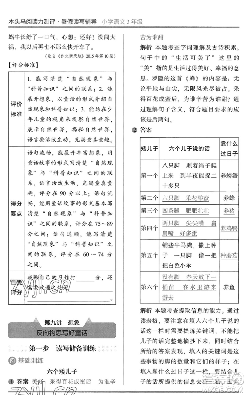 湖南師范大學(xué)出版社2022木頭馬閱讀力測(cè)評(píng)暑假讀寫輔導(dǎo)三年級(jí)語文通用版答案