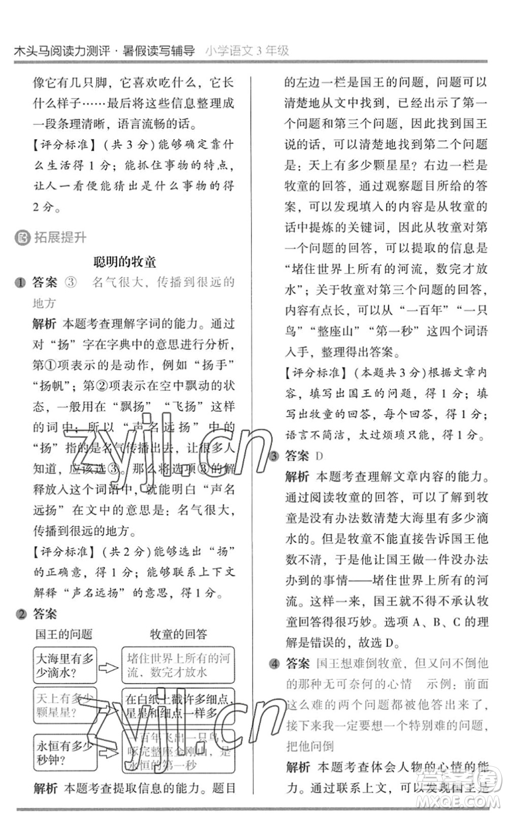 湖南師范大學(xué)出版社2022木頭馬閱讀力測(cè)評(píng)暑假讀寫輔導(dǎo)三年級(jí)語文通用版答案