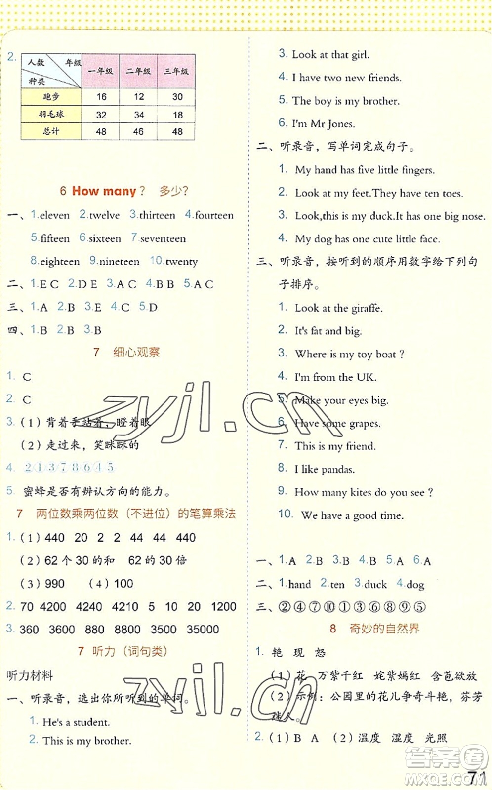 吉林大學(xué)出版社2022新思維假期作業(yè)暑假三年級(jí)合訂本東莞專用答案