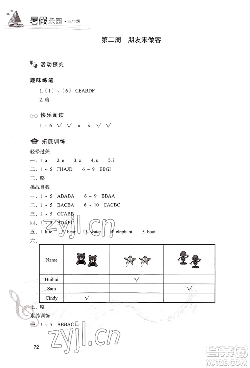 現(xiàn)代教育出版社2022暑假樂園三年級英語人教版參考答案