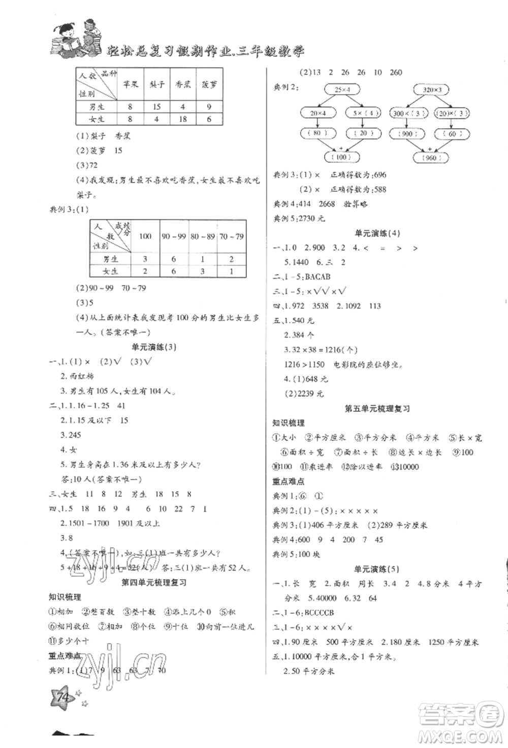 河北科學技術出版社2022輕松總復習假期作業(yè)輕松暑假三年級數(shù)學人教版參考答案