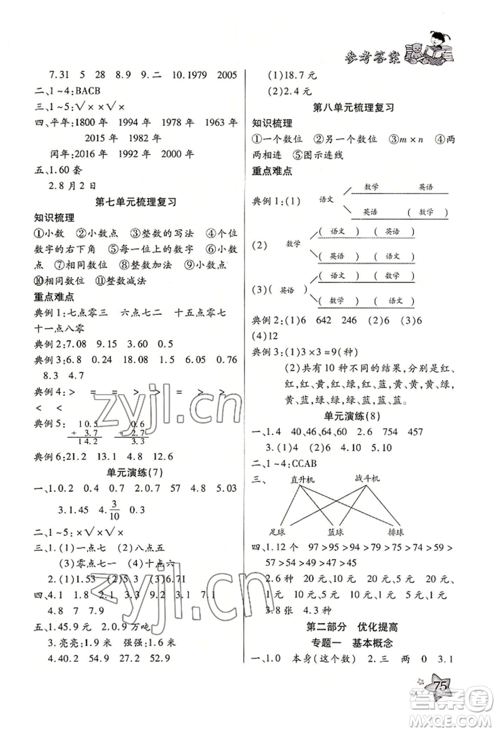 河北科學(xué)技術(shù)出版社2022輕松總復(fù)習(xí)暑假作業(yè)三年級(jí)數(shù)學(xué)人教版參考答案