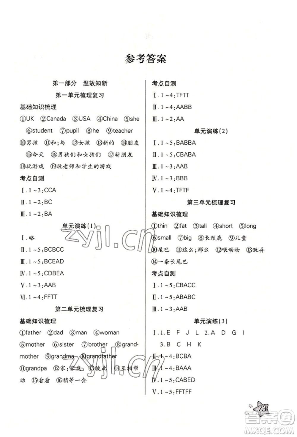 河北科學(xué)技術(shù)出版社2022輕松總復(fù)習(xí)暑假作業(yè)三年級(jí)英語(yǔ)人教版參考答案