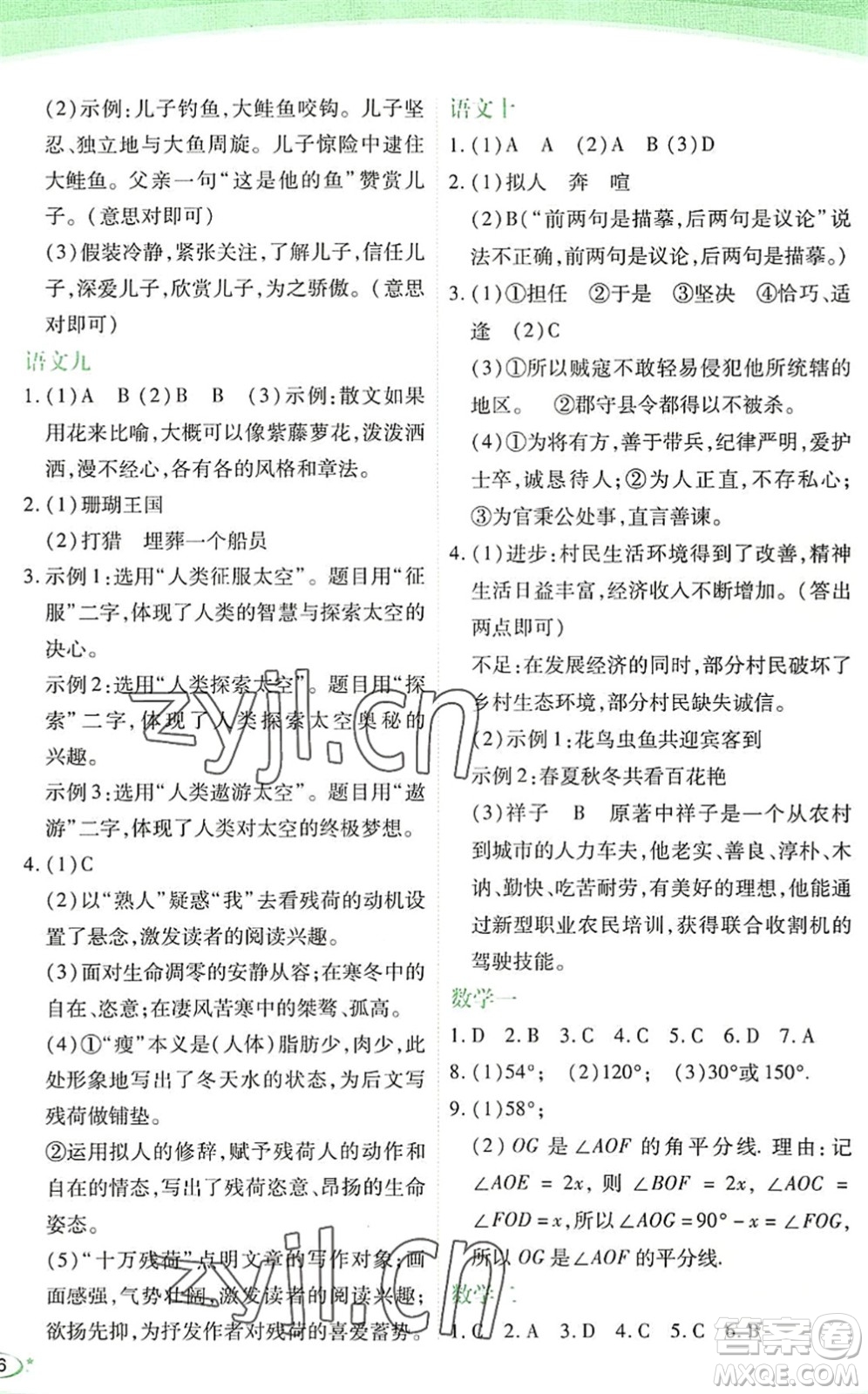 海峽文藝出版社2022核按鈕暑假作業(yè)七年級合訂本通用版答案