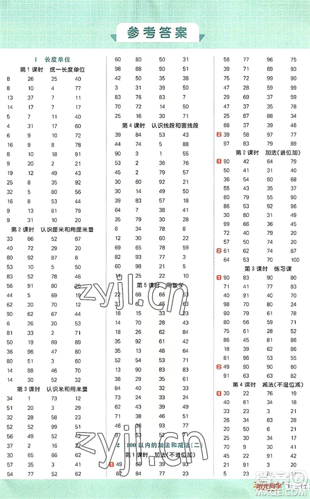 江西教育出版社2022陽光同學(xué)計(jì)算小達(dá)人二年級(jí)數(shù)學(xué)上冊(cè)RJ人教版答案