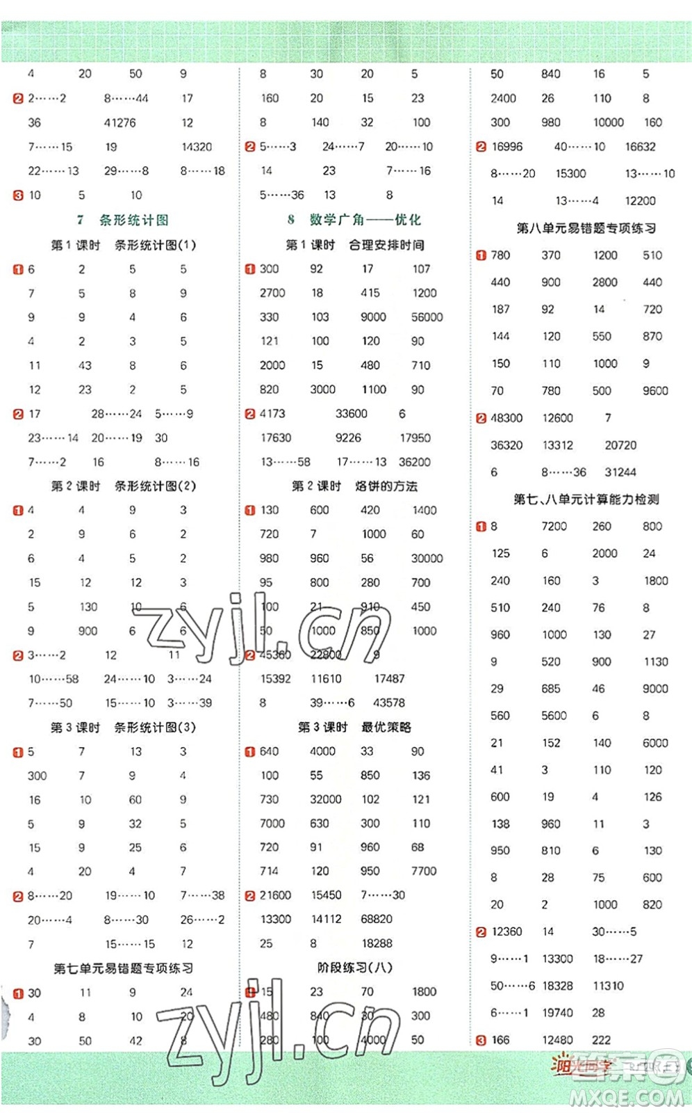 江西教育出版社2022陽光同學(xué)計(jì)算小達(dá)人四年級(jí)數(shù)學(xué)上冊(cè)RJ人教版答案