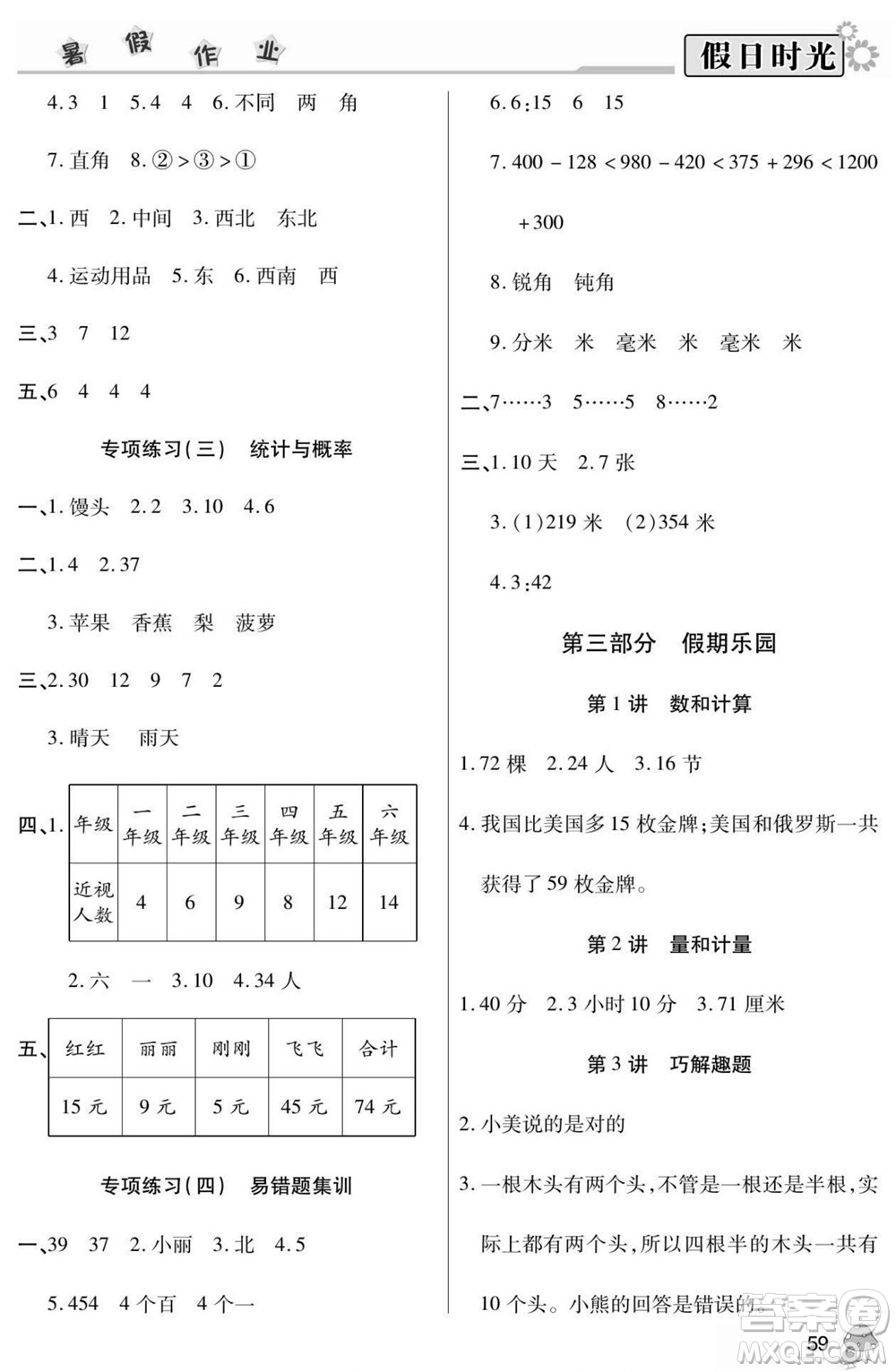 陽(yáng)光出版社2022小學(xué)生快樂(lè)暑假假日時(shí)光數(shù)學(xué)二升三蘇教版答案