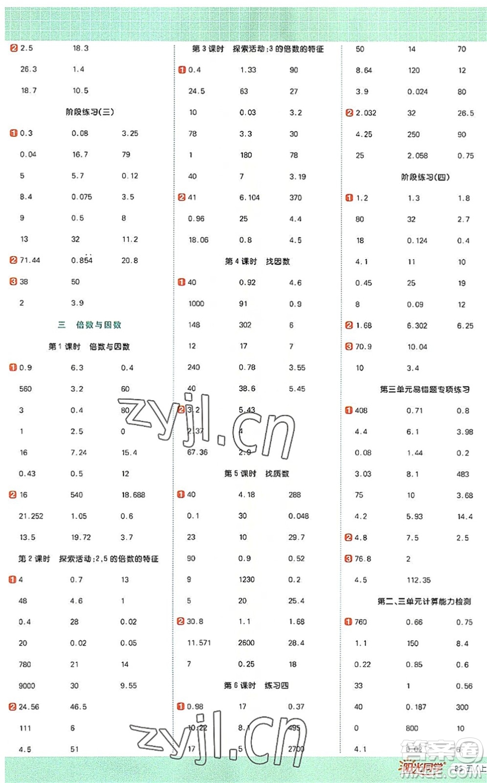 江西教育出版社2022陽光同學(xué)計(jì)算小達(dá)人五年級(jí)數(shù)學(xué)上冊(cè)BS北師版答案