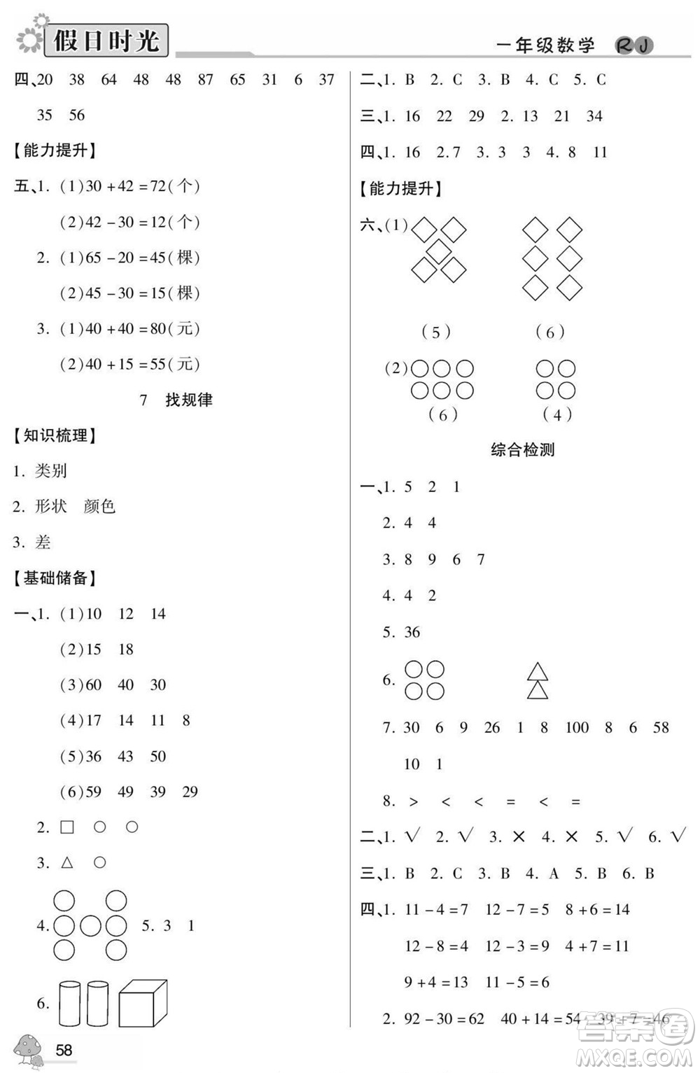 陽光出版社2022小學(xué)生快樂暑假假日時(shí)光數(shù)學(xué)一升二人教版答案