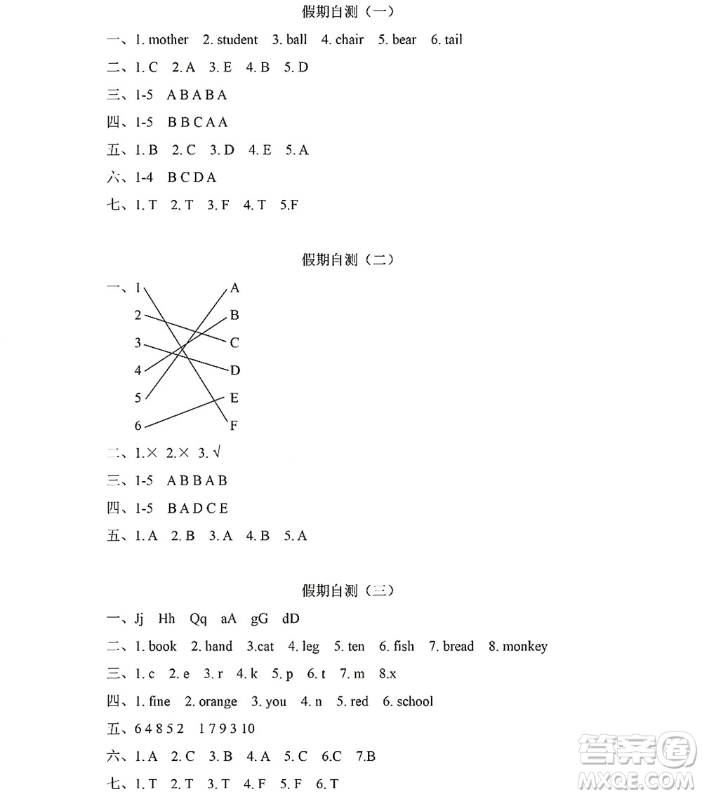 黑龍江少年兒童出版社2022陽光假日暑假三年級英語人教PEP版答案