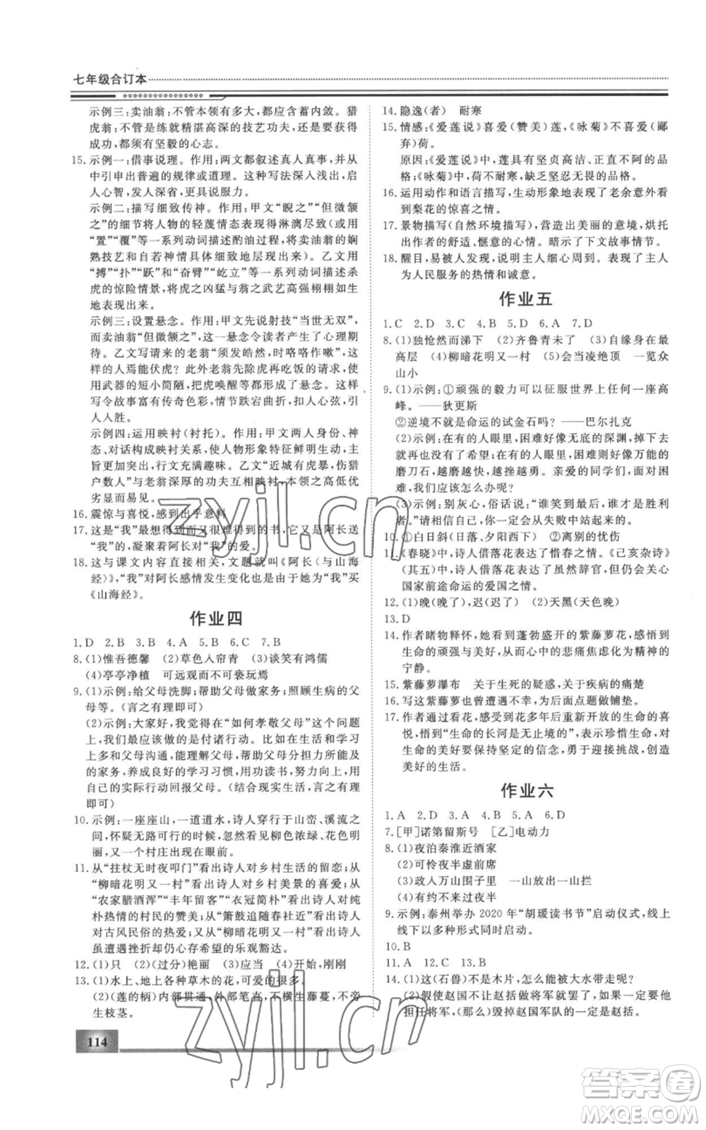 北京工業(yè)大學出版社2022文軒假期生活指導暑假七年級合訂本通用版參考答案