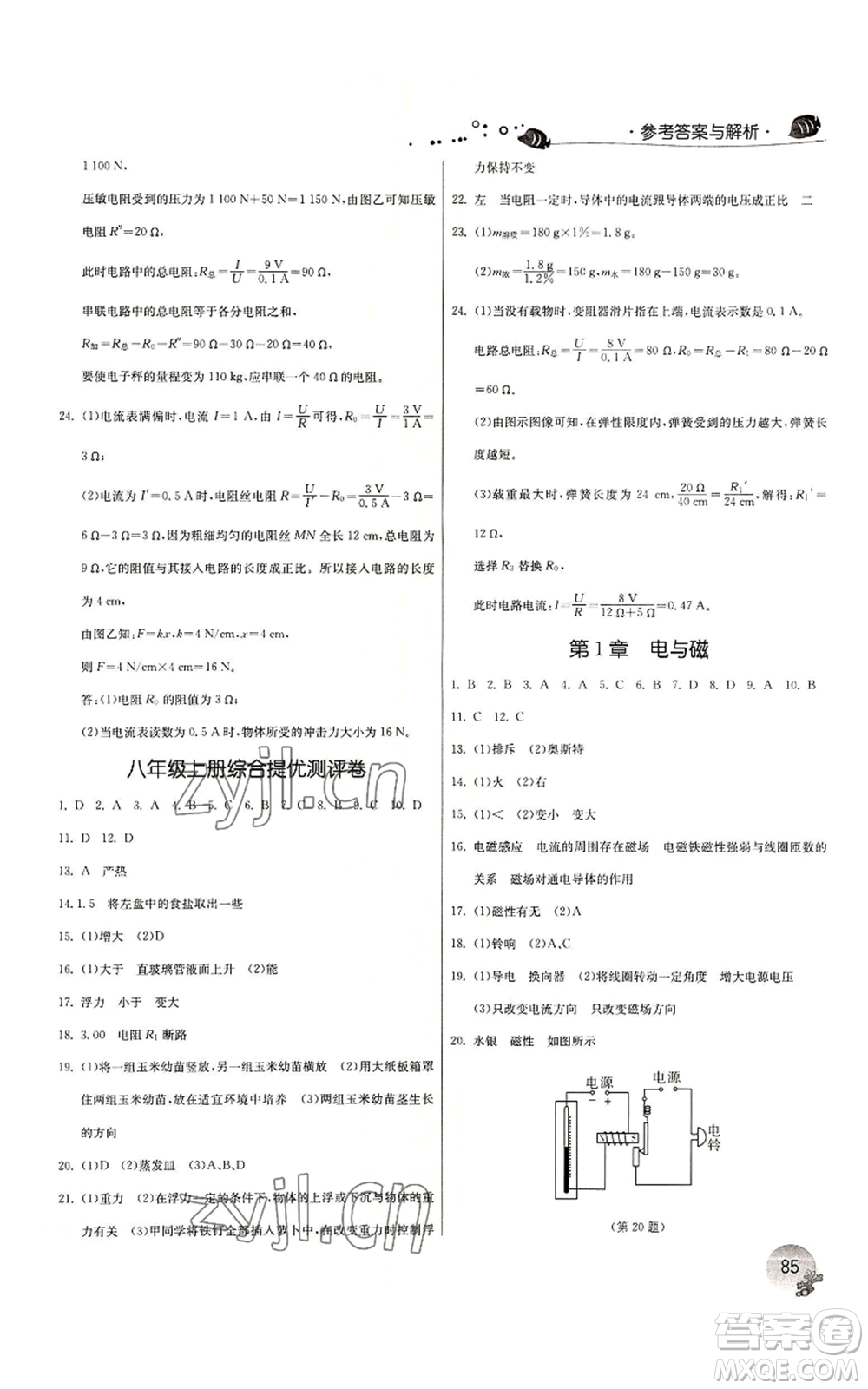 江蘇人民出版社2022實(shí)驗(yàn)班提優(yōu)訓(xùn)練暑假銜接八升九科學(xué)浙教版參考答案