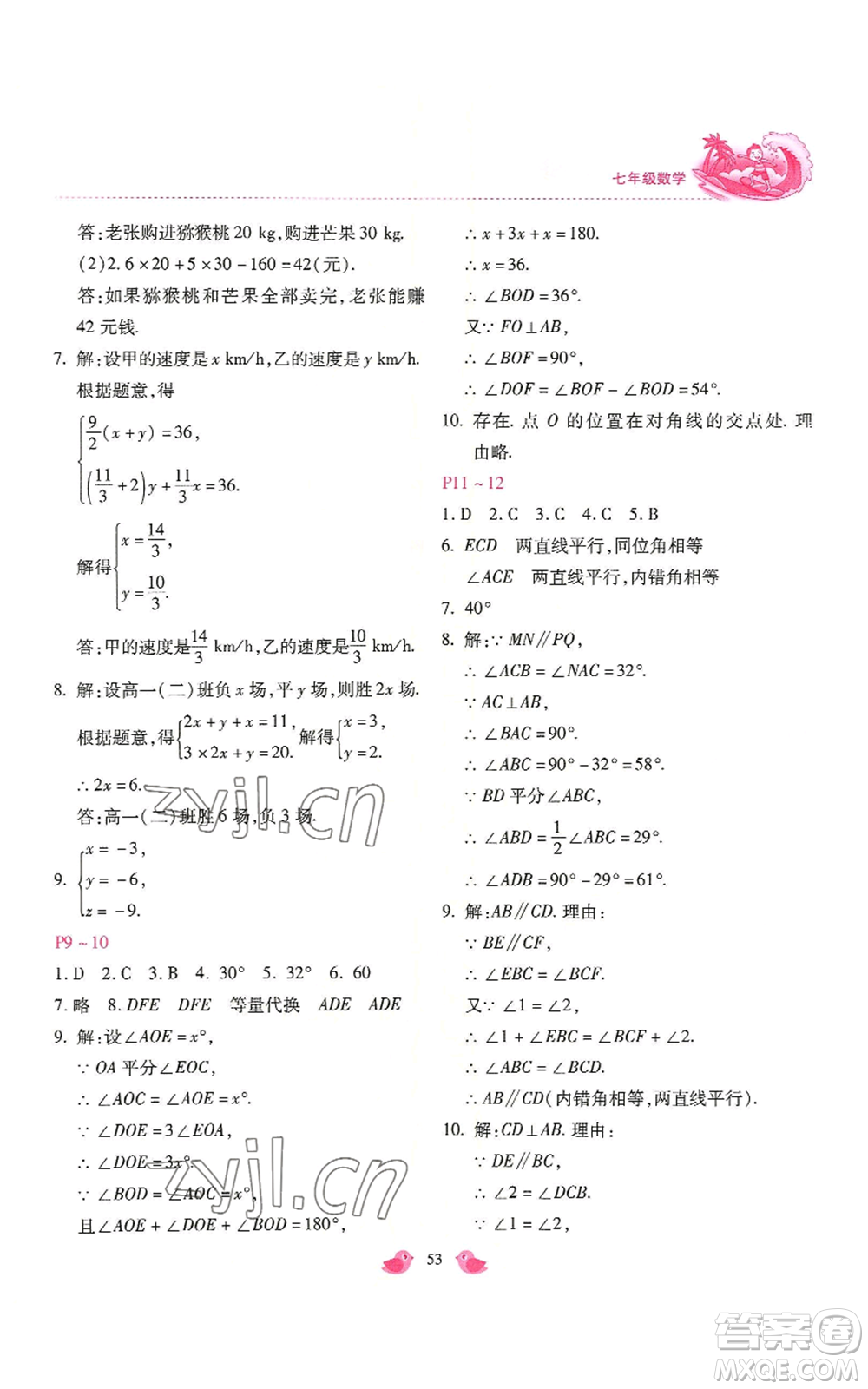 河北少年兒童出版社2022世超金典暑假樂(lè)園七年級(jí)數(shù)學(xué)北師大版參考答案