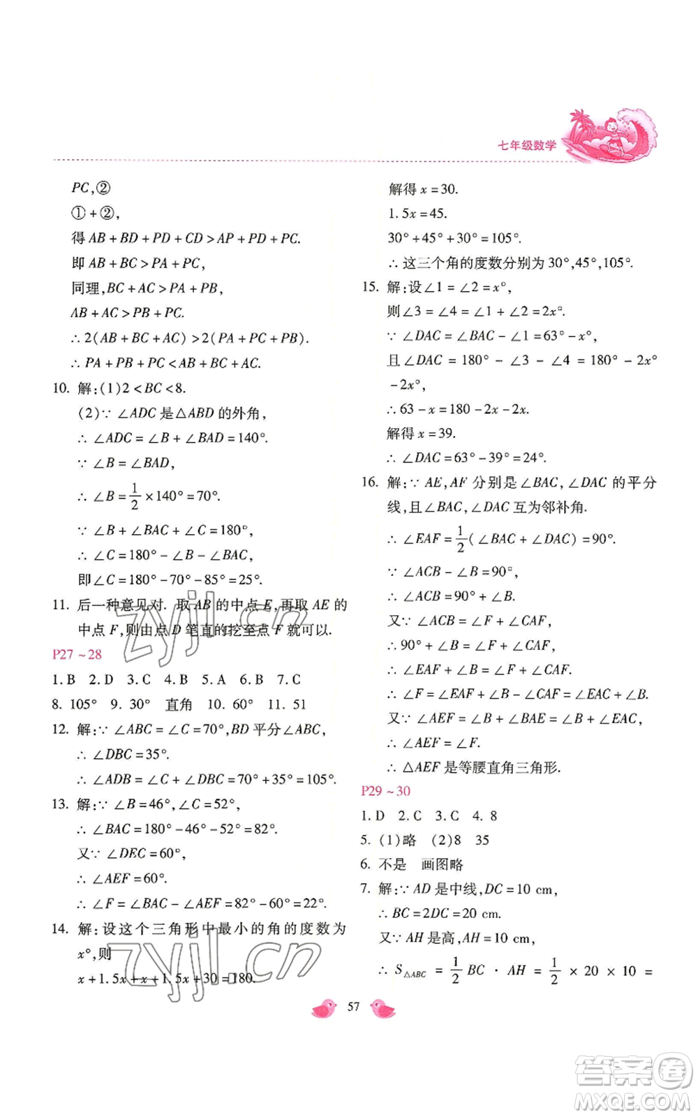 河北少年兒童出版社2022世超金典暑假樂(lè)園七年級(jí)數(shù)學(xué)北師大版參考答案