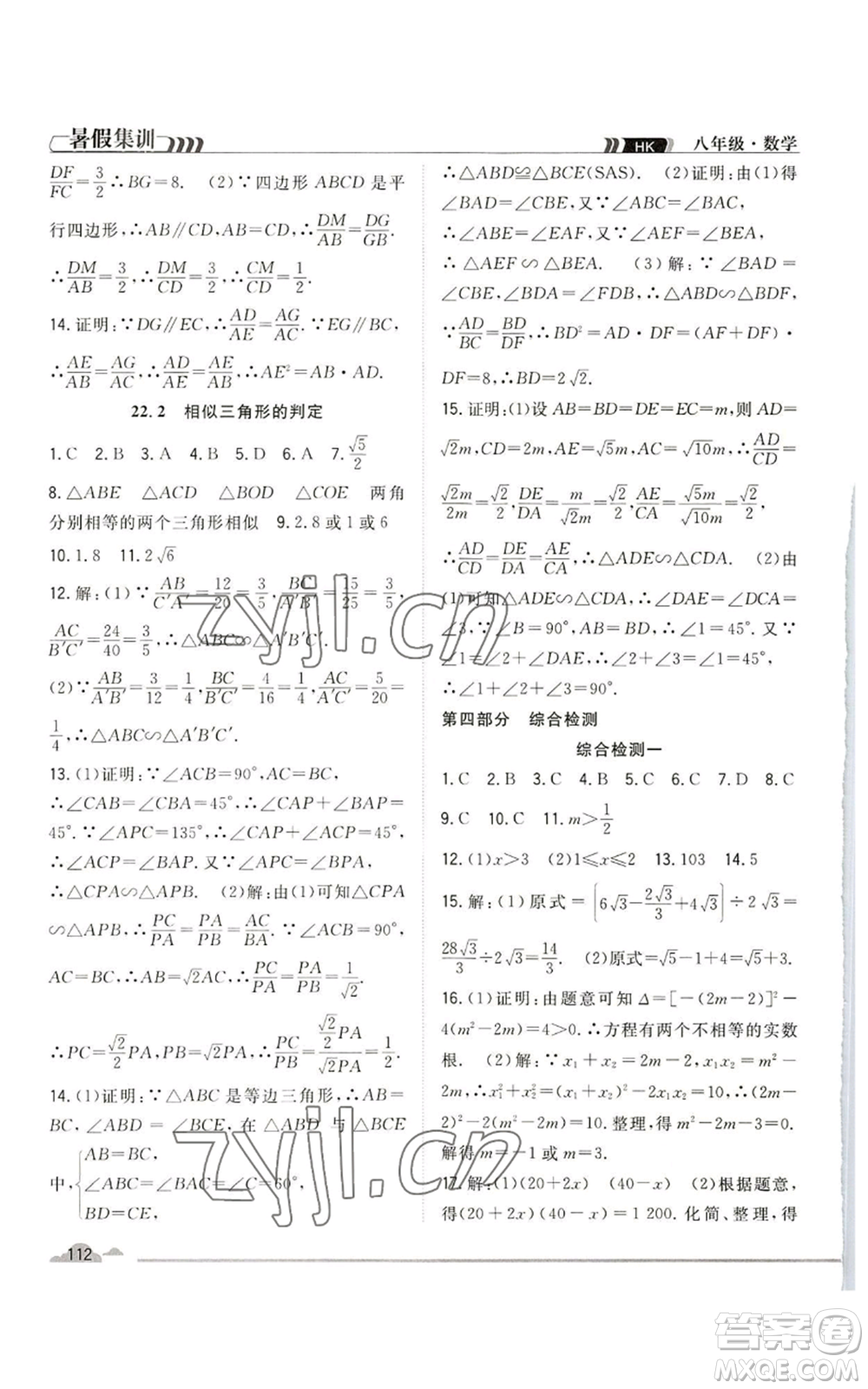 合肥工業(yè)大學(xué)出版社2022暑假集訓(xùn)八升九數(shù)學(xué)滬科版參考答案