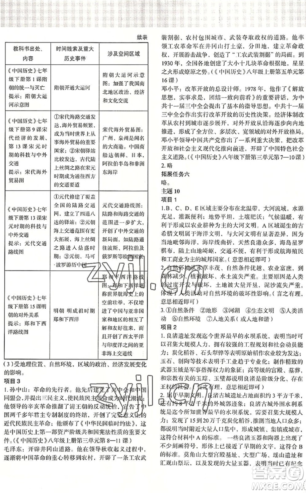 浙江教育出版社2022暑假作業(yè)本八年級歷史與社會道德與法治人教版答案