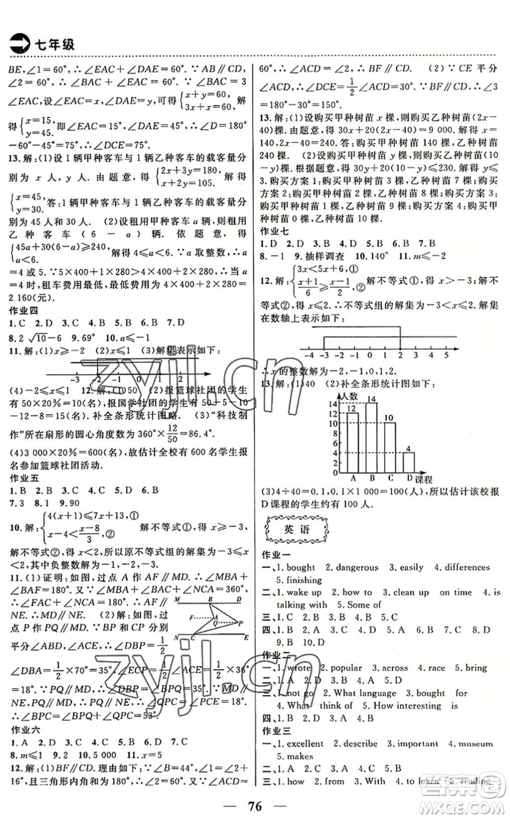 云南美術(shù)出版社2022暑假作業(yè)本土假期七年級(jí)合訂本通用版答案