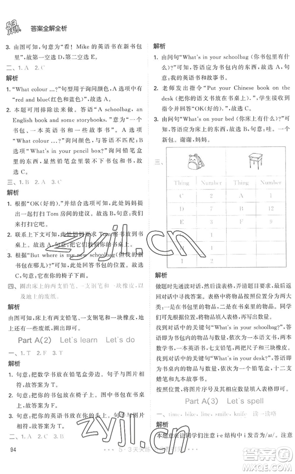 教育科學(xué)出版社2022秋季53天天練四年級英語上冊RP人教PEP版答案