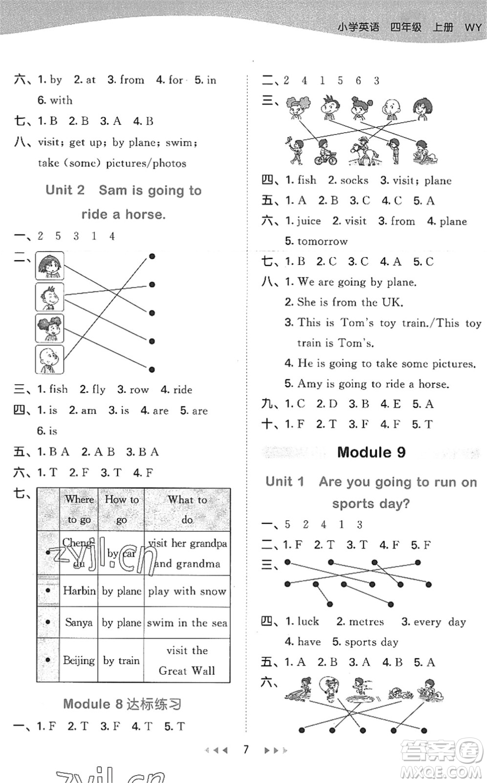 地質(zhì)出版社2022秋季53天天練四年級(jí)英語(yǔ)上冊(cè)WY外研版答案