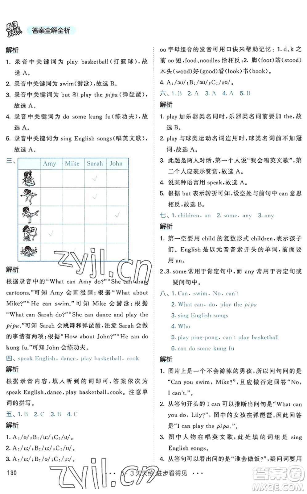 教育科學(xué)出版社2022秋季53天天練五年級(jí)英語上冊RP人教PEP版答案