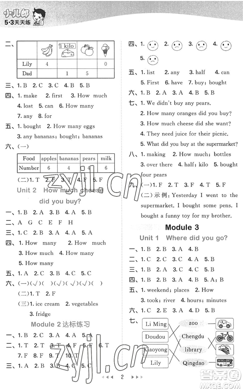 地質(zhì)出版社2022秋季53天天練五年級英語上冊WY外研版答案