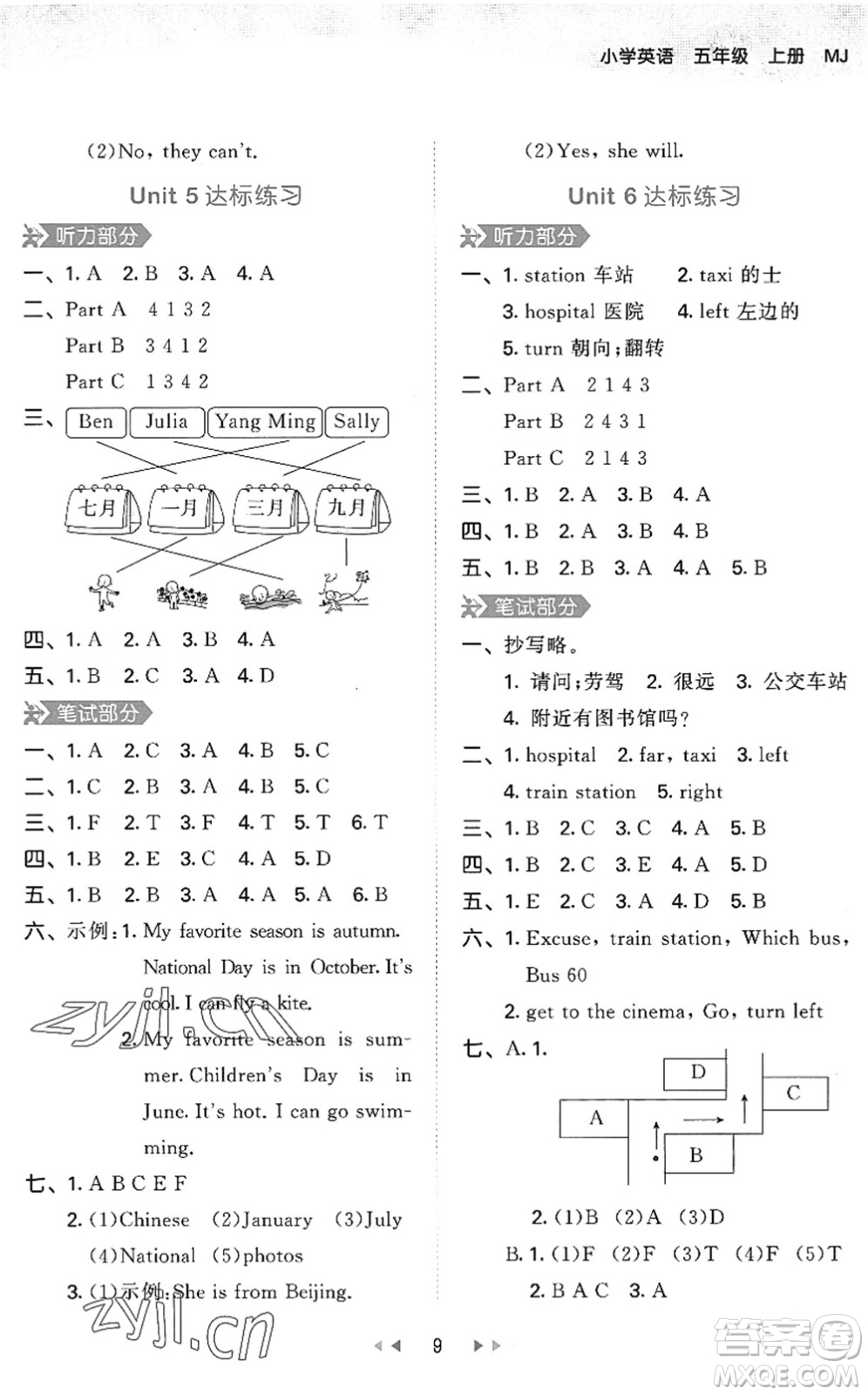 首都師范大學(xué)出版社2022秋季53天天練五年級(jí)英語(yǔ)上冊(cè)MJ閩教版答案