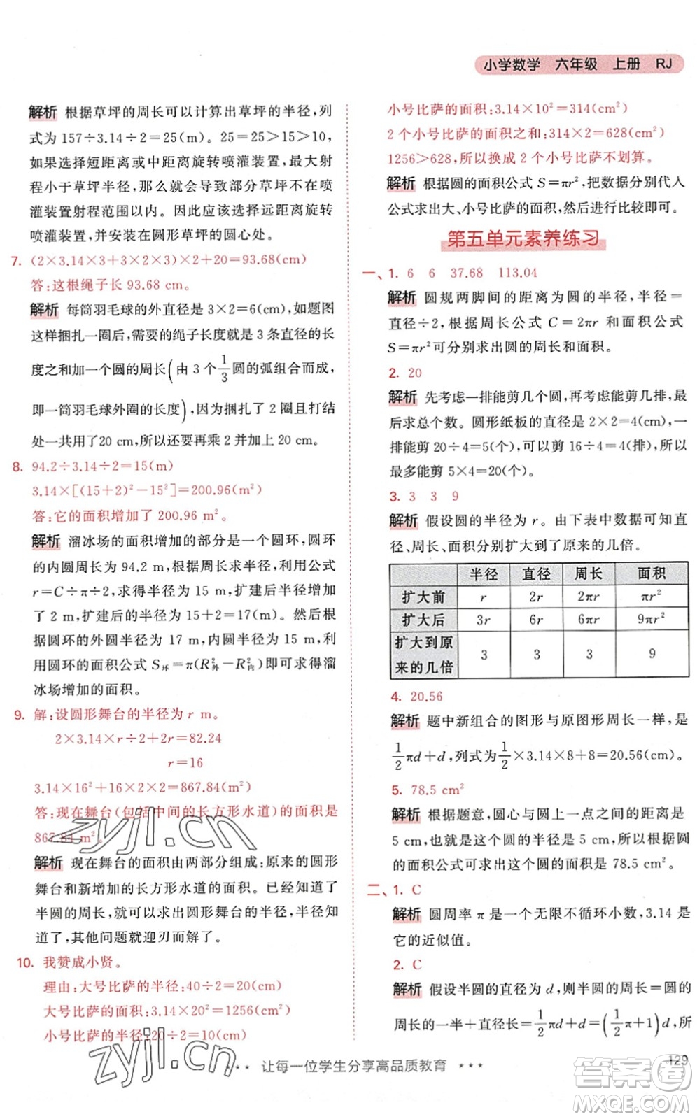 教育科學(xué)出版社2022秋季53天天練六年級數(shù)學(xué)上冊RJ人教版答案