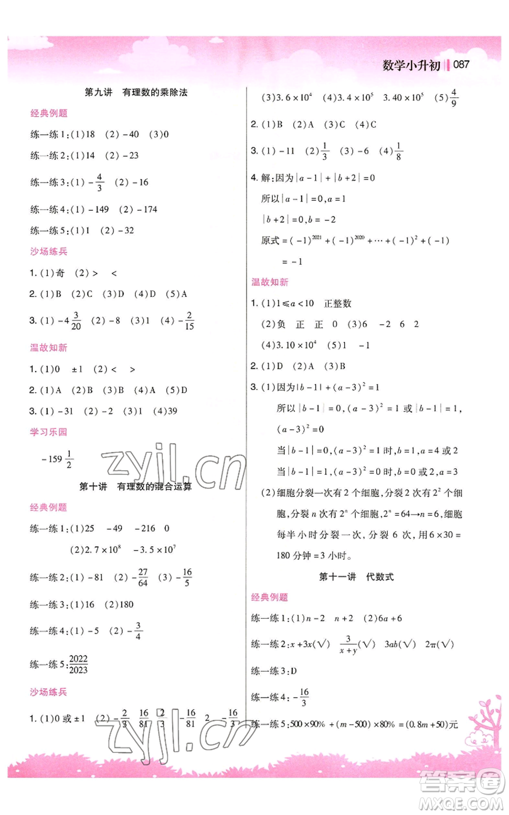 江蘇鳳凰美術(shù)出版社2022新概念小學(xué)年級(jí)暑假銜接教材小升初數(shù)學(xué)人教版參考答案