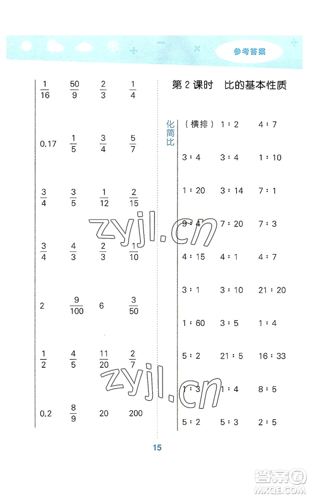 教育科學出版社2022小學口算大通關六年級數(shù)學上冊RJ人教版答案