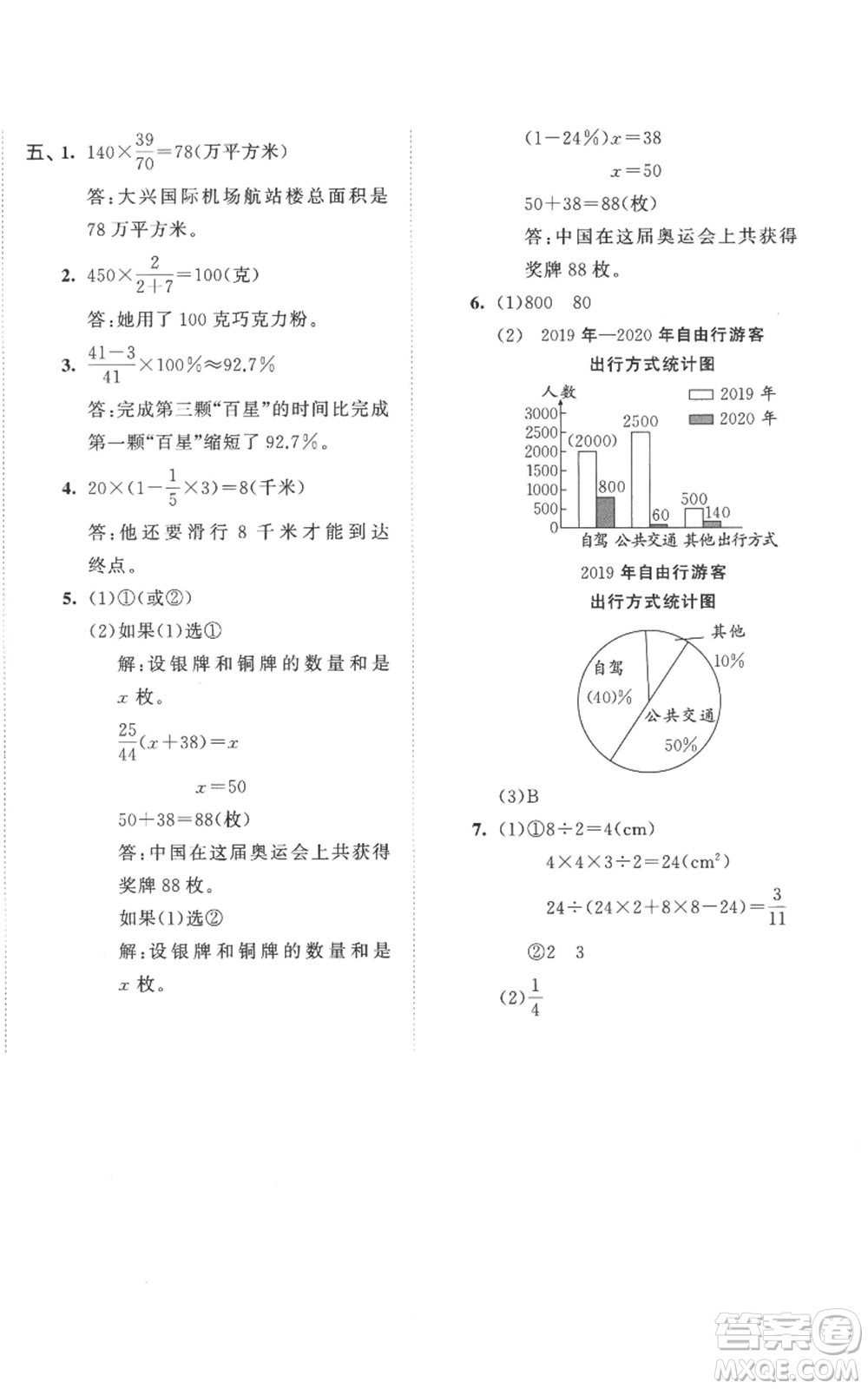 西安出版社2022年53全優(yōu)卷六年級(jí)上冊(cè)數(shù)學(xué)人教版參考答案