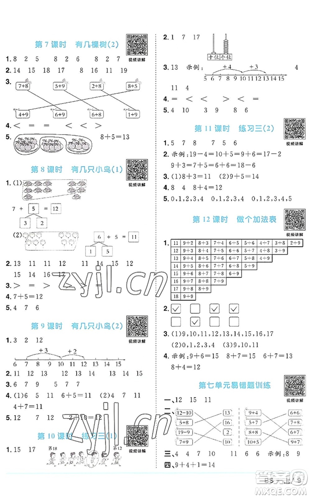 江西教育出版社2022陽(yáng)光同學(xué)課時(shí)優(yōu)化作業(yè)一年級(jí)數(shù)學(xué)上冊(cè)BS北師版答案