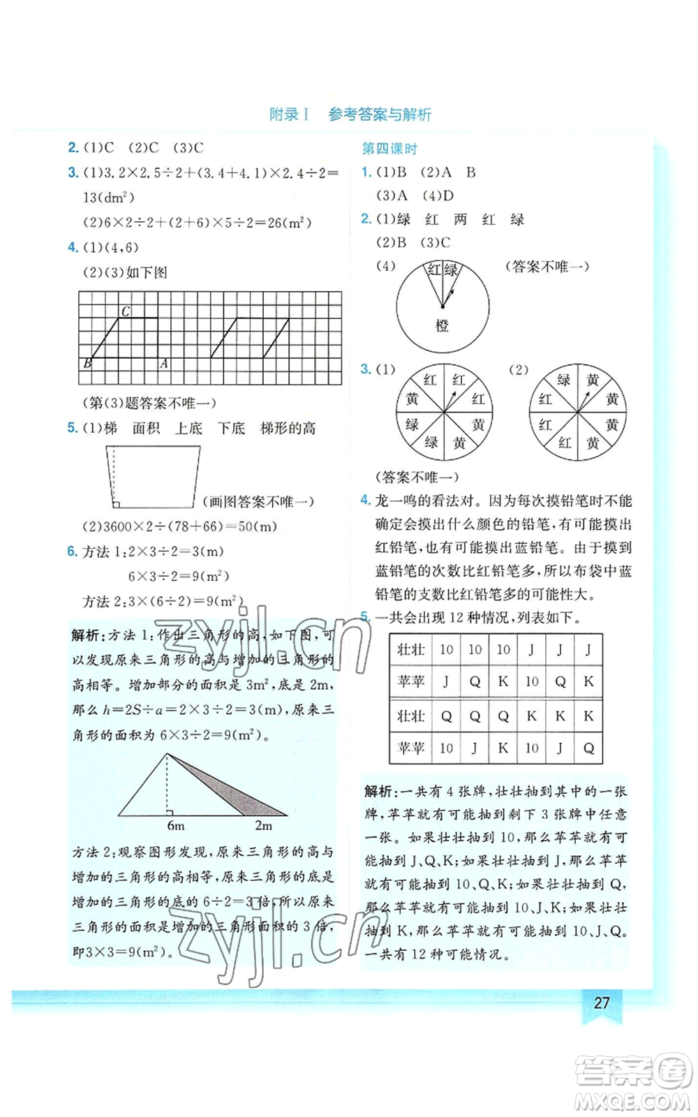 龍門書局2022黃岡小狀元作業(yè)本五年級(jí)上冊(cè)數(shù)學(xué)人教版參考答案