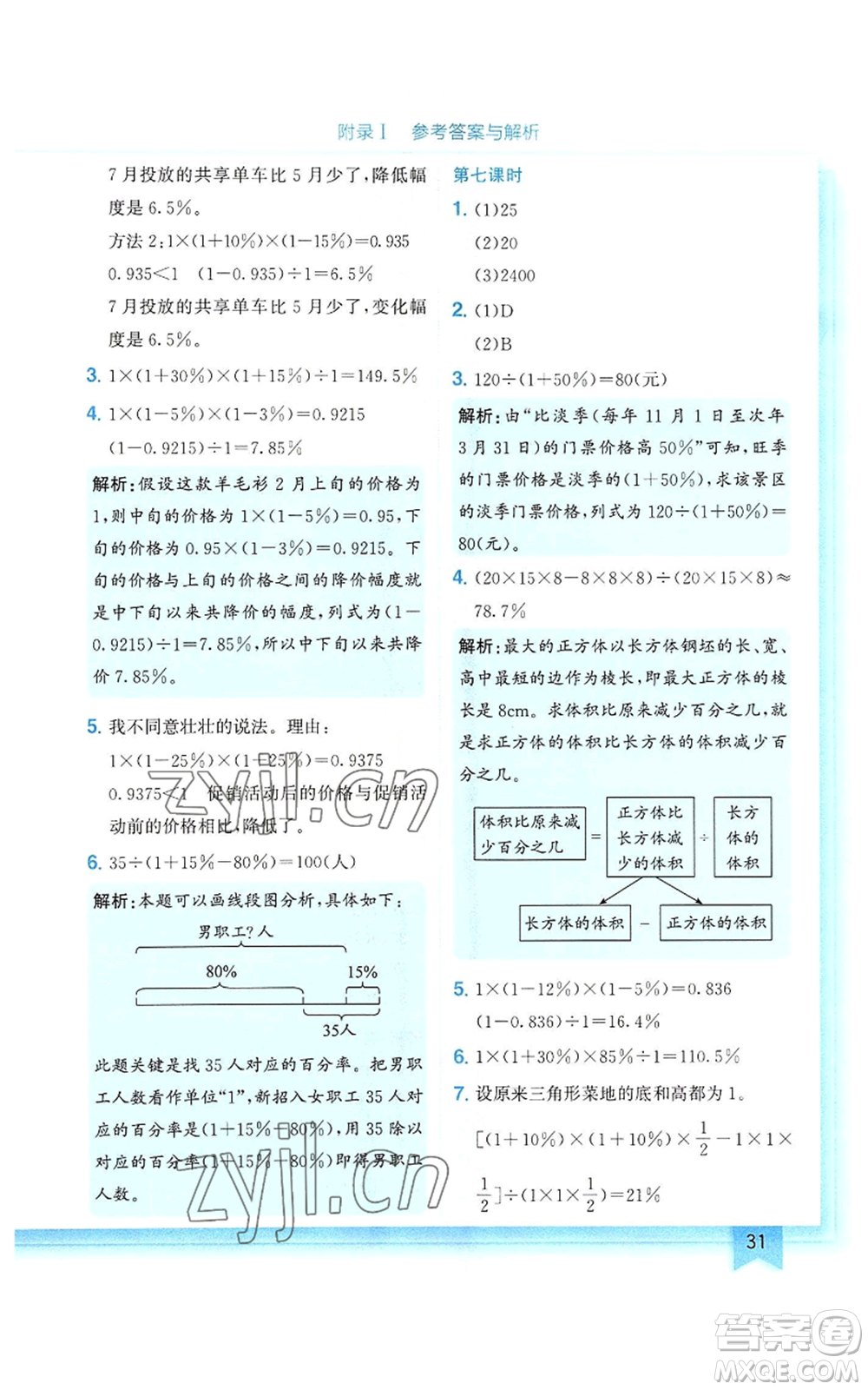 龍門書局2022黃岡小狀元作業(yè)本六年級上冊數(shù)學(xué)人教版參考答案