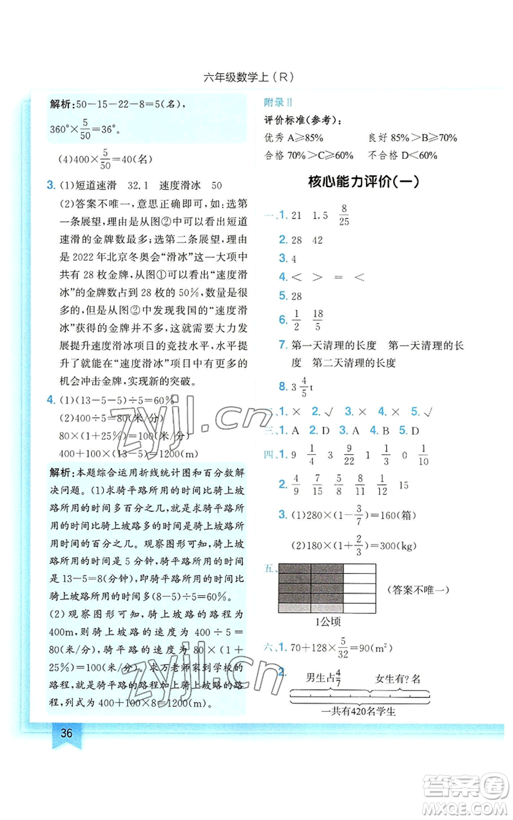 龍門書局2022黃岡小狀元作業(yè)本六年級上冊數(shù)學(xué)人教版參考答案