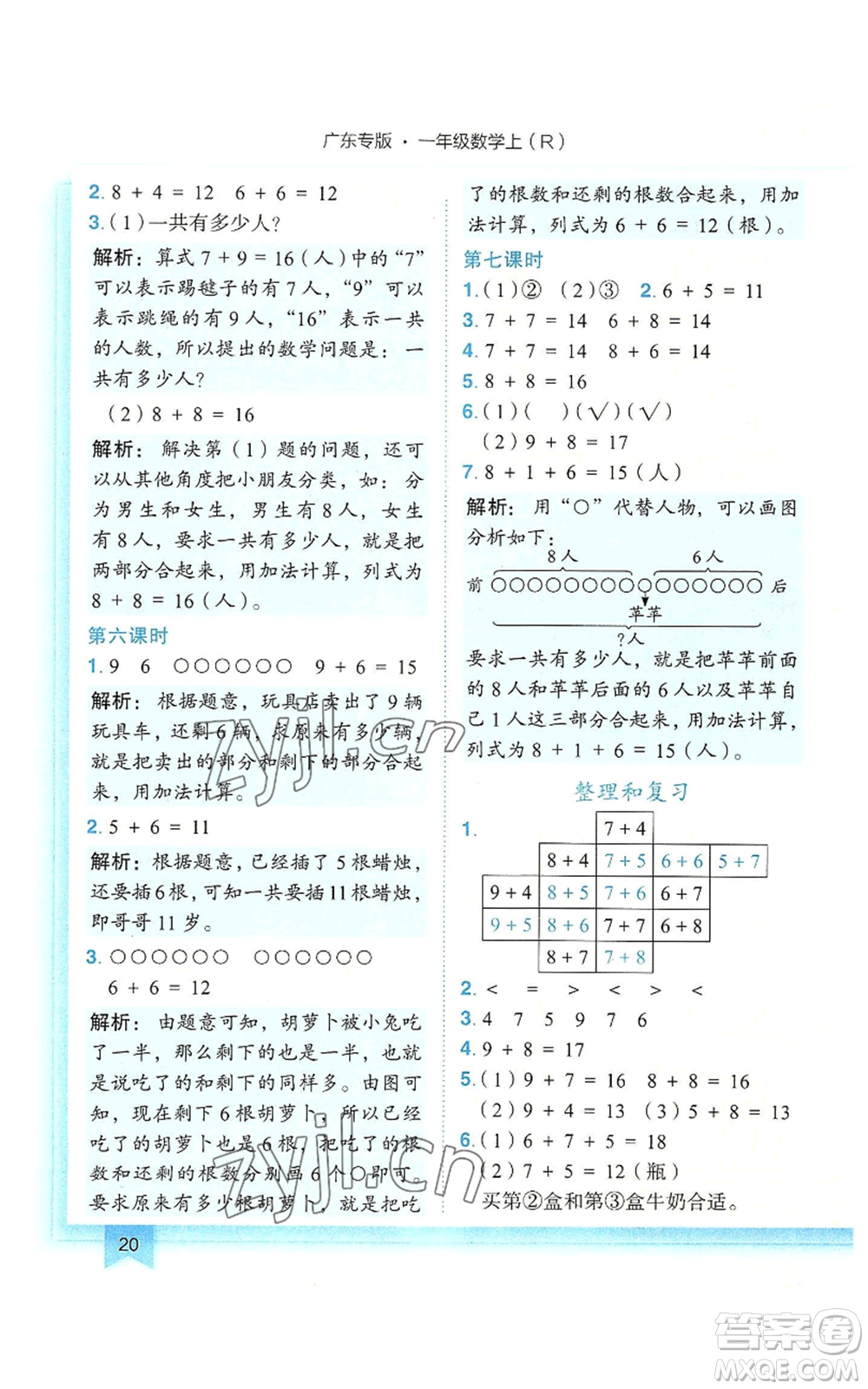 龍門書局2022黃岡小狀元作業(yè)本一年級上冊數(shù)學(xué)人教版廣東專版參考答案