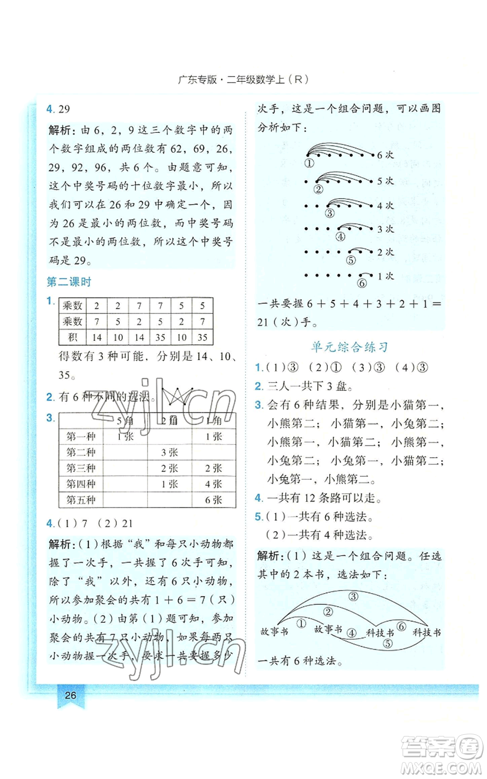 龍門(mén)書(shū)局2022黃岡小狀元作業(yè)本二年級(jí)上冊(cè)數(shù)學(xué)人教版廣東專(zhuān)版參考答案