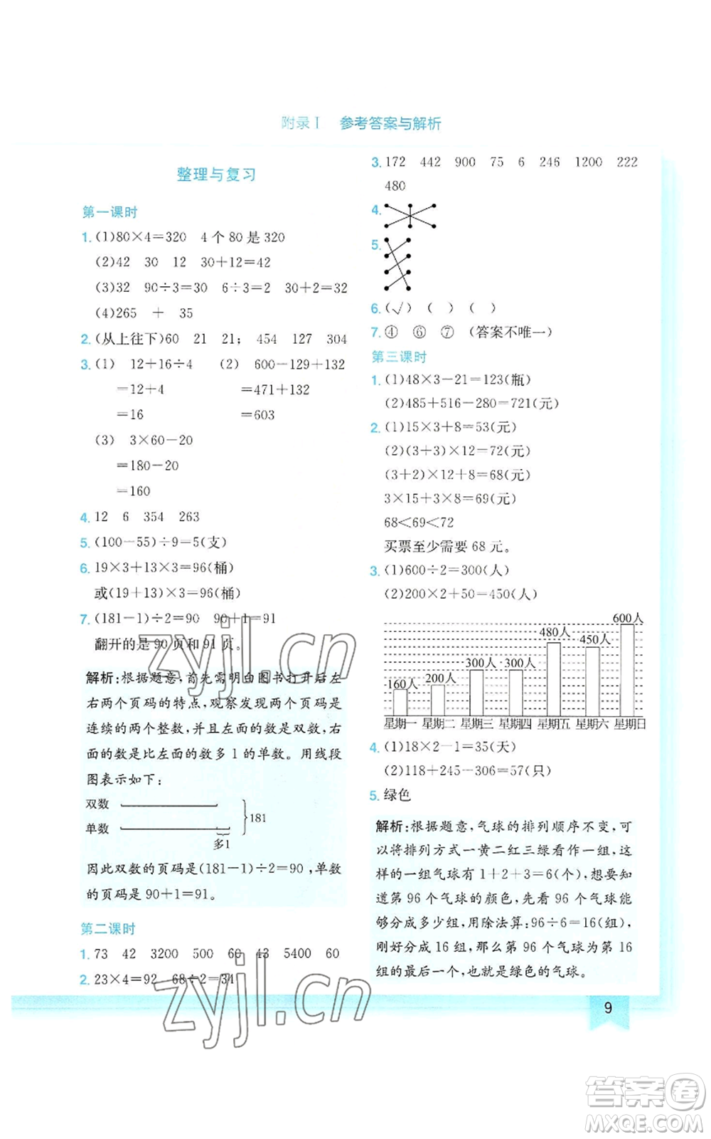 龍門書局2022黃岡小狀元作業(yè)本三年級上冊數(shù)學(xué)北師大版參考答案