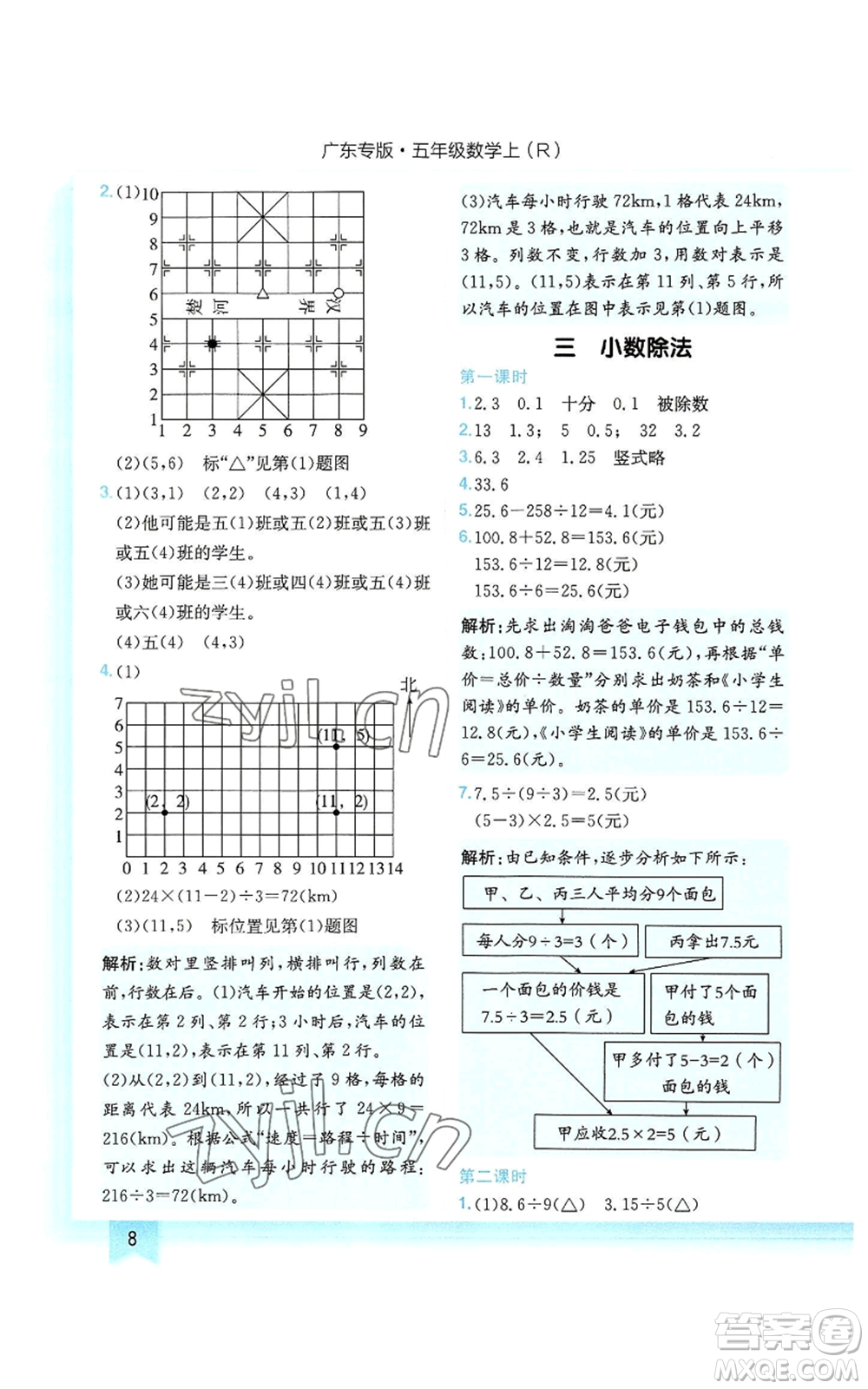 龍門書局2022黃岡小狀元作業(yè)本五年級上冊數(shù)學人教版廣東專版參考答案