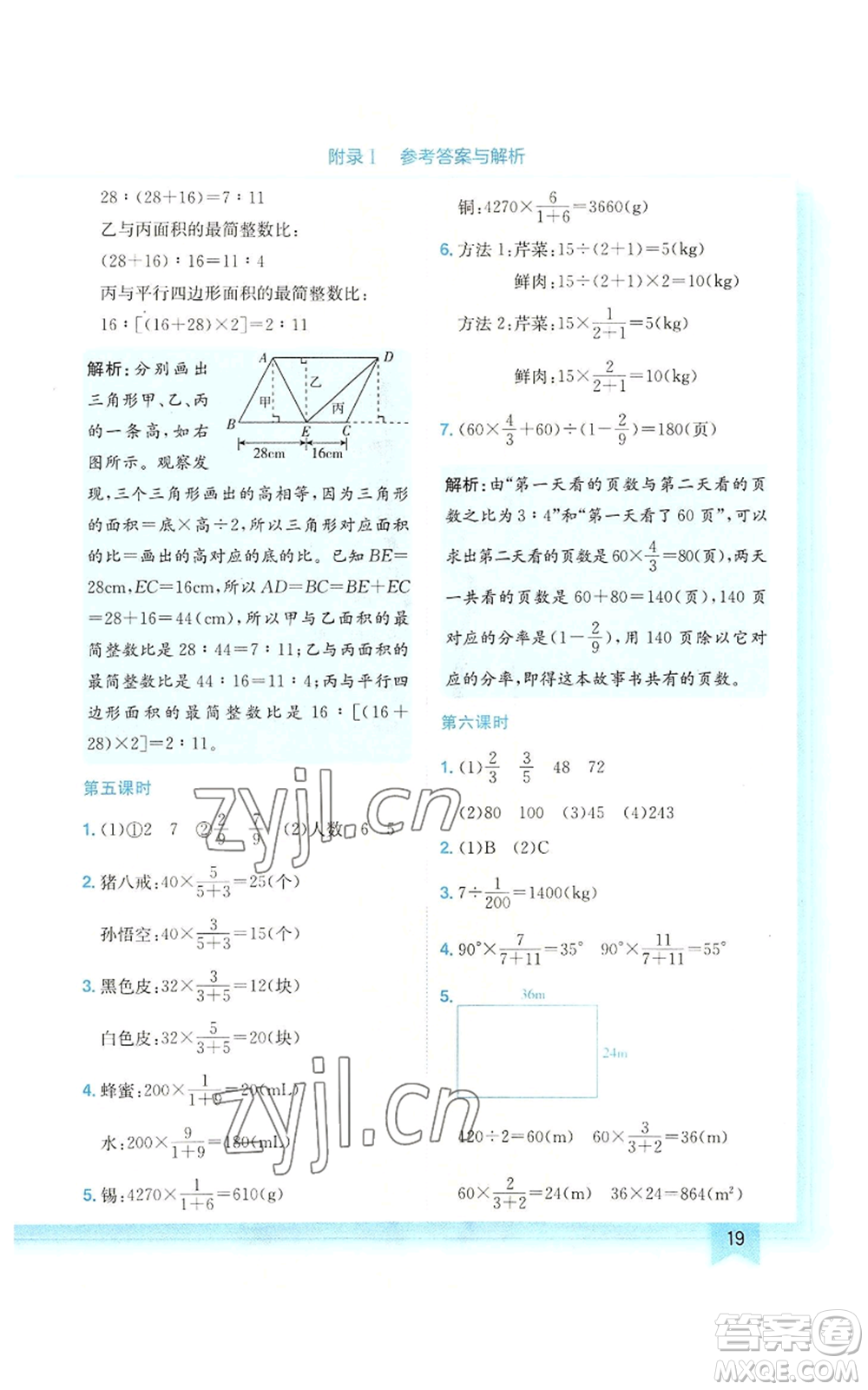 龍門書局2022黃岡小狀元作業(yè)本六年級上冊數(shù)學(xué)北師大版廣東專版參考答案