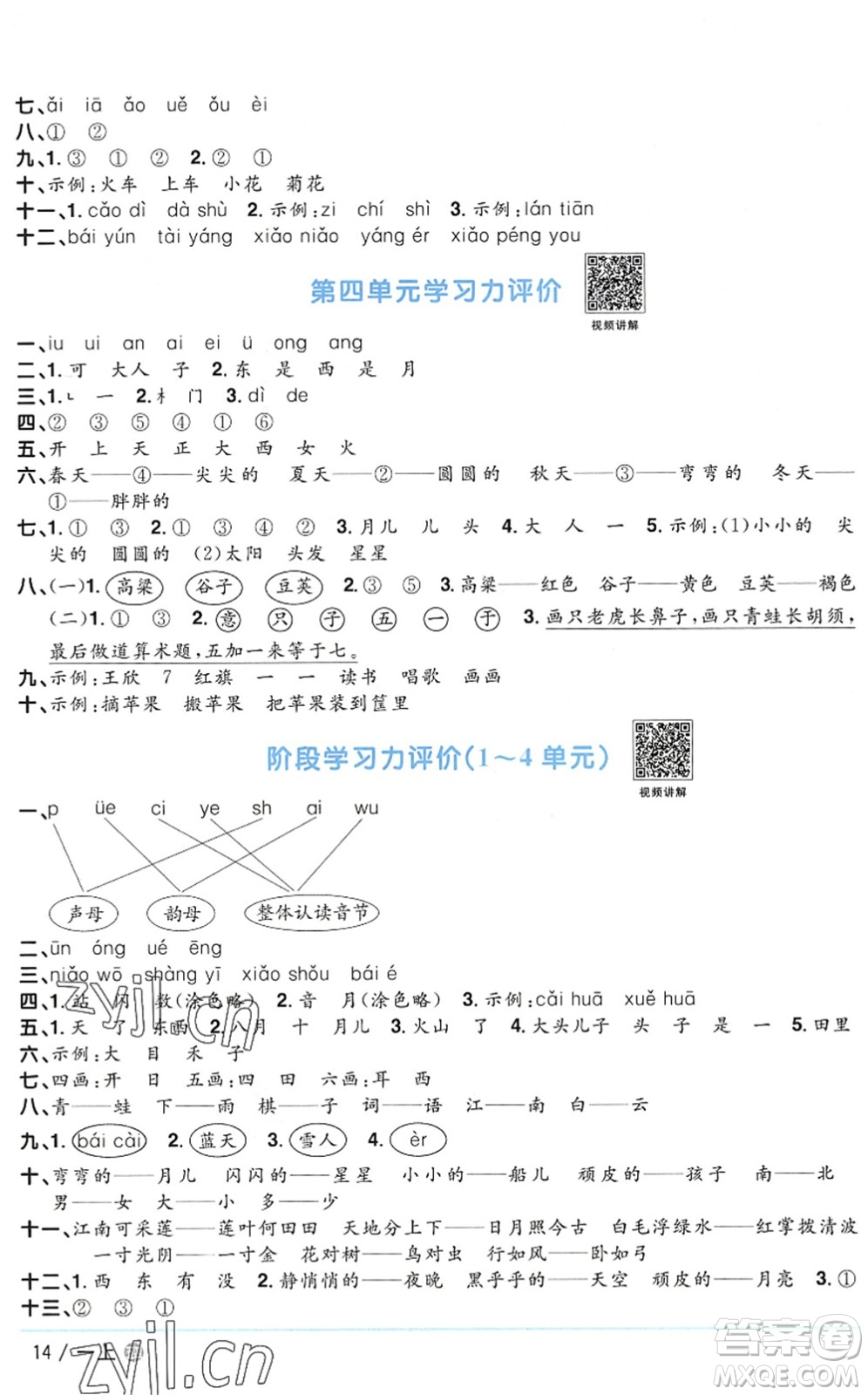 江西教育出版社2022陽(yáng)光同學(xué)課時(shí)優(yōu)化作業(yè)一年級(jí)語(yǔ)文上冊(cè)五四專用答案