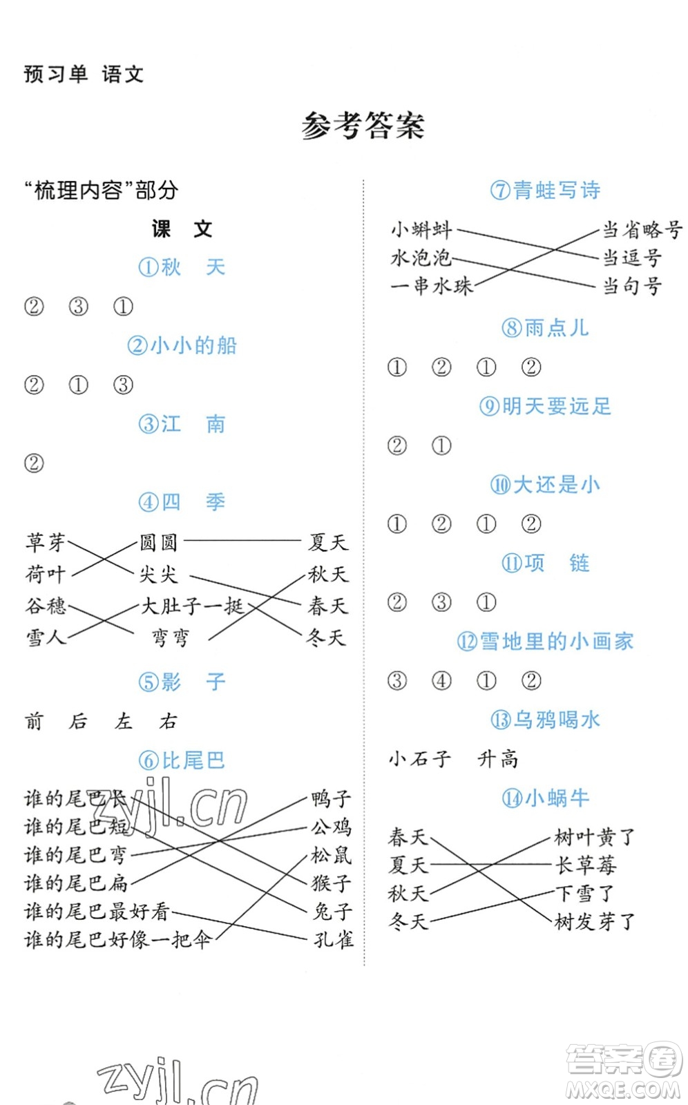 江西教育出版社2022陽(yáng)光同學(xué)課時(shí)優(yōu)化作業(yè)一年級(jí)語(yǔ)文上冊(cè)五四專用答案