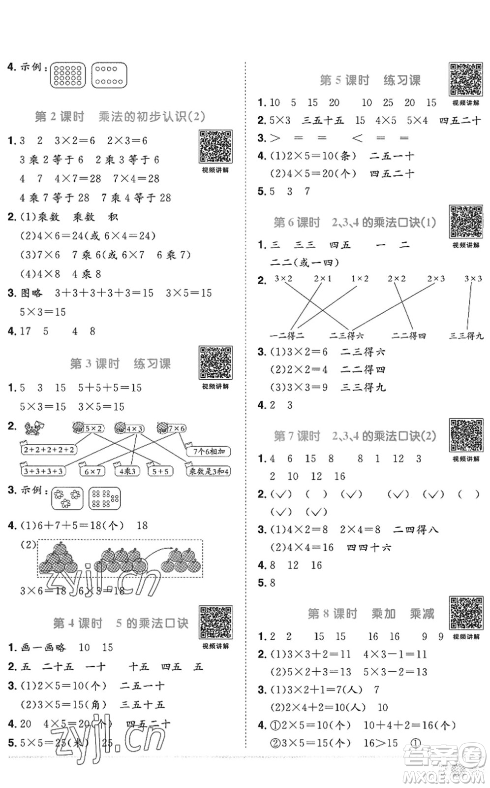 江西教育出版社2022陽(yáng)光同學(xué)課時(shí)優(yōu)化作業(yè)二年級(jí)數(shù)學(xué)上冊(cè)RJ人教版答案