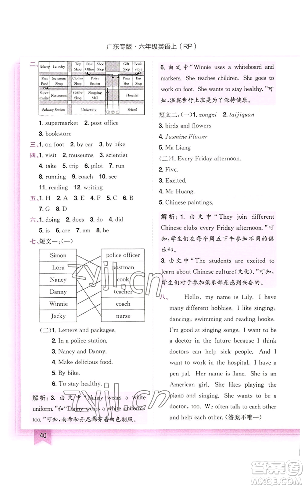 龍門書局2022黃岡小狀元作業(yè)本六年級(jí)上冊(cè)英語人教版廣東專版參考答案