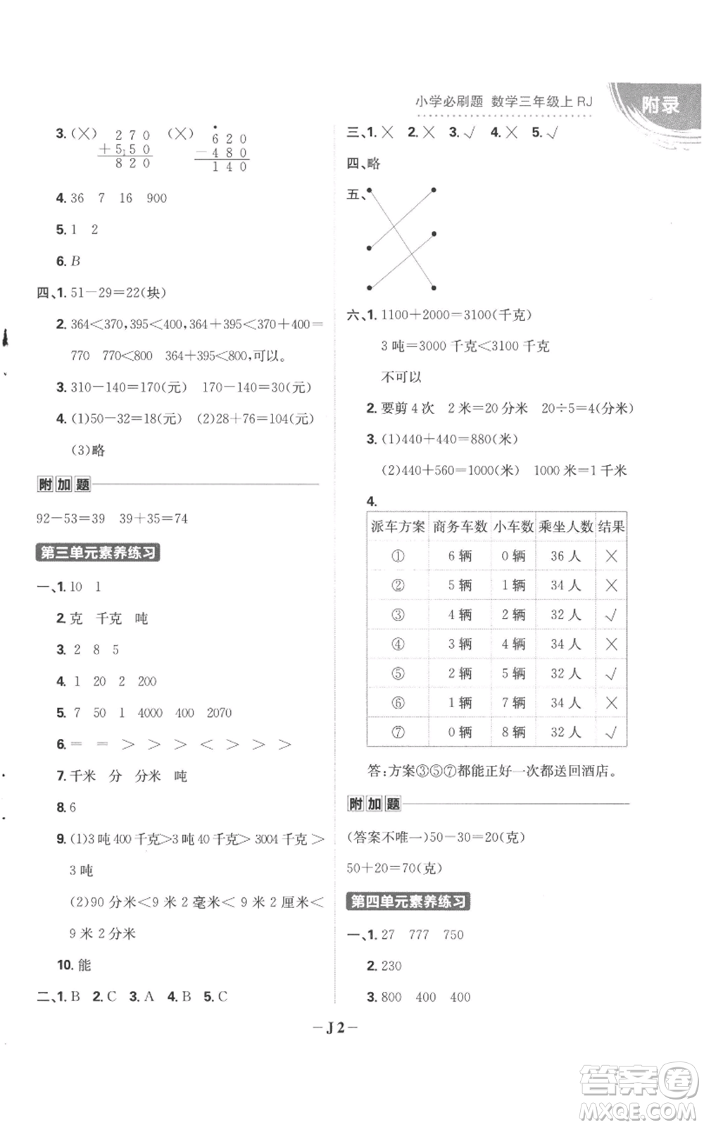 首都師范大學(xué)出版社2022小學(xué)必刷題三年級(jí)上冊(cè)數(shù)學(xué)人教版參考答案