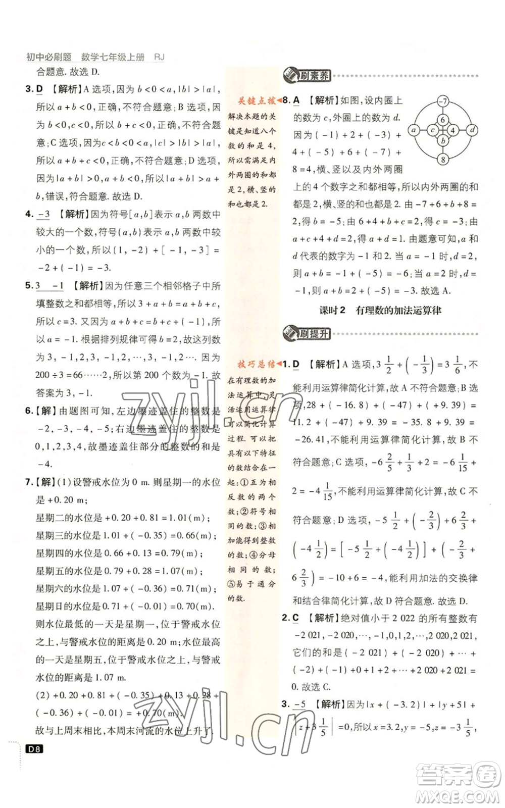 開明出版社2023初中必刷題七年級(jí)上冊(cè)數(shù)學(xué)人教版參考答案