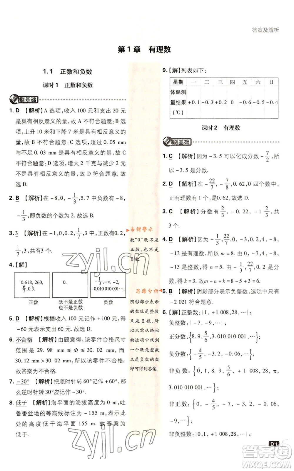 開明出版社2022初中必刷題七年級上冊數(shù)學滬科版參考答案