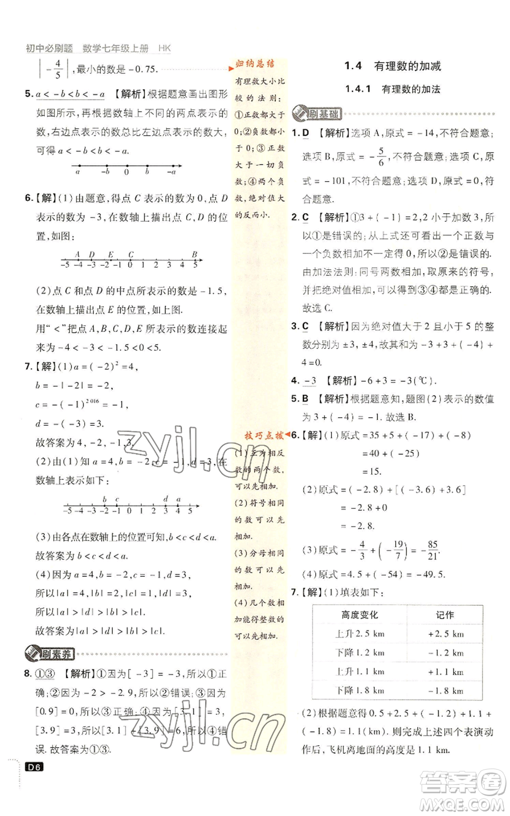 開明出版社2022初中必刷題七年級上冊數(shù)學滬科版參考答案