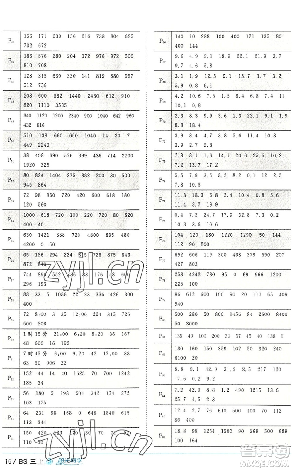 江西教育出版社2022陽光同學(xué)課時(shí)優(yōu)化作業(yè)三年級(jí)數(shù)學(xué)上冊(cè)BS北師版福建專版答案