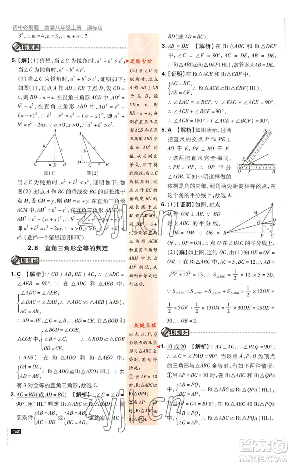 開明出版社2023初中必刷題八年級(jí)上冊數(shù)學(xué)浙教版浙江專版參考答案