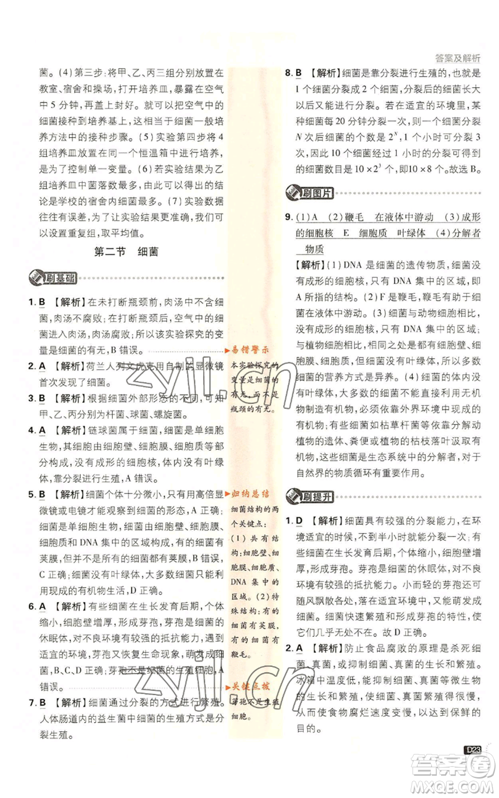 開明出版社2023初中必刷題八年級上冊生物人教版參考答案